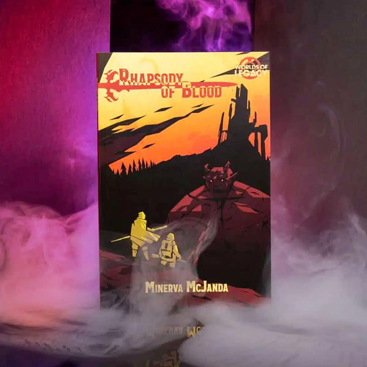 Rhapsody of Blood product shown with purple and white smoke in the background.