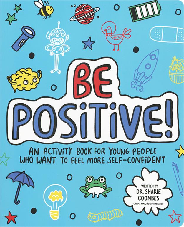 Be Positive activity book cover displaying illustrations and self-esteem activities for kids.