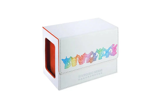 Pokemon Eevee Advanced Double Deck Box, white with colorful animal art and red interior, for card deck storage.