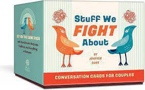 Stuff We Fight About couples card game box with bird illustrations.