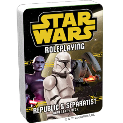 Star Wars Roleplaying Republic and Separatists Adversary Deck featuring characters and droids from Rise of the Separatists.