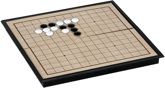 Magnetic Go Set, 10-inch, with black and white stones on a portable magnetic wooden board.