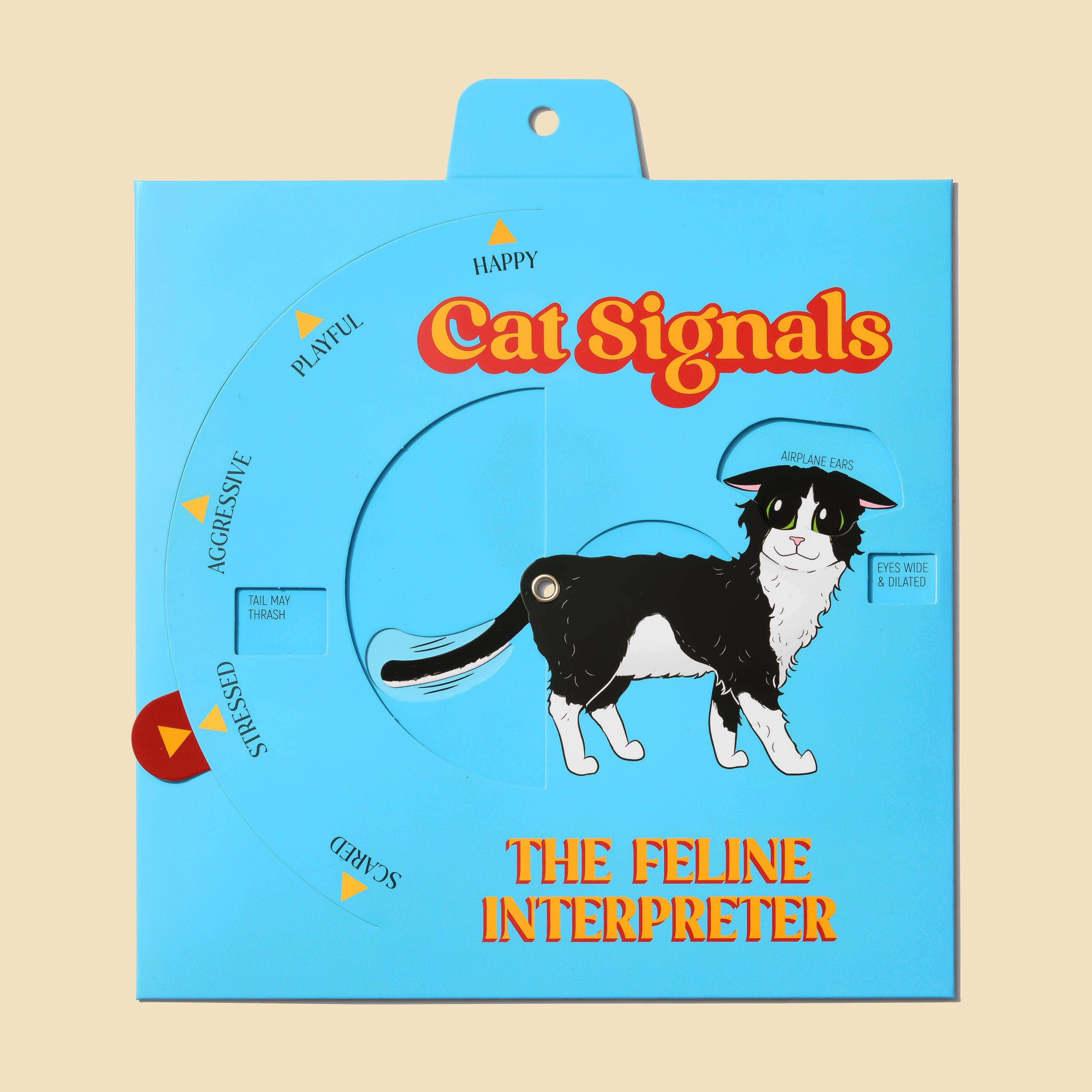 Cat Signals: The Feline Interpreter Wheel for identifying cat body language and moods including playful, happy, aggressive, or scared.