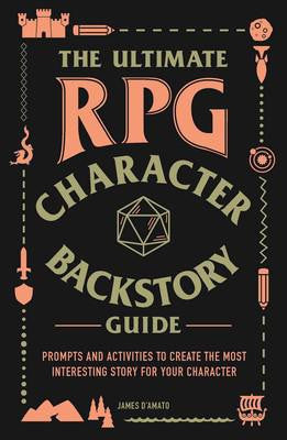 The Ultimate RPG Character Backstory Guide book cover with fantasy icons.