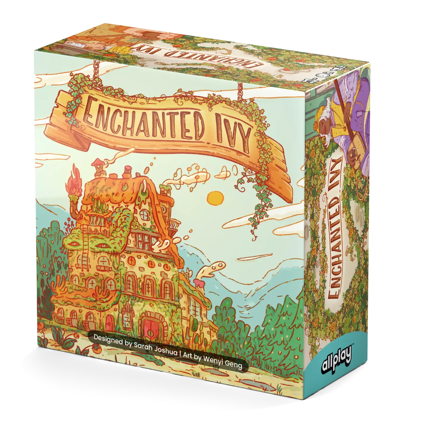 Enchanted Ivy product with packaging featuring an ivy-covered house and magical inn illustration.