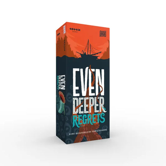 Even Deeper Regrets game box with ship and tentacles on a dark background.
