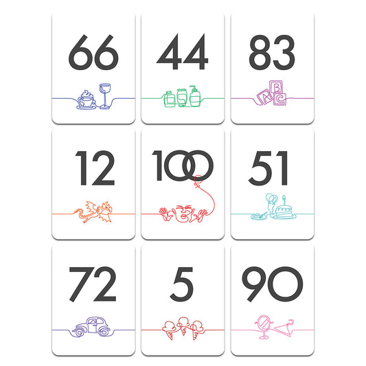 Ito board game with ten cards featuring bold numbers and line art.