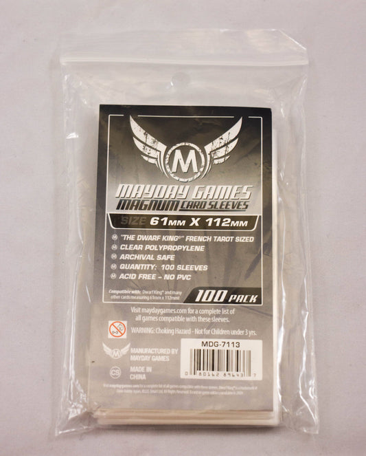 Magnum Platinum Card Sleeve 61x112mm Dwarf King, pack of 100 clear sleeves in plastic packaging.