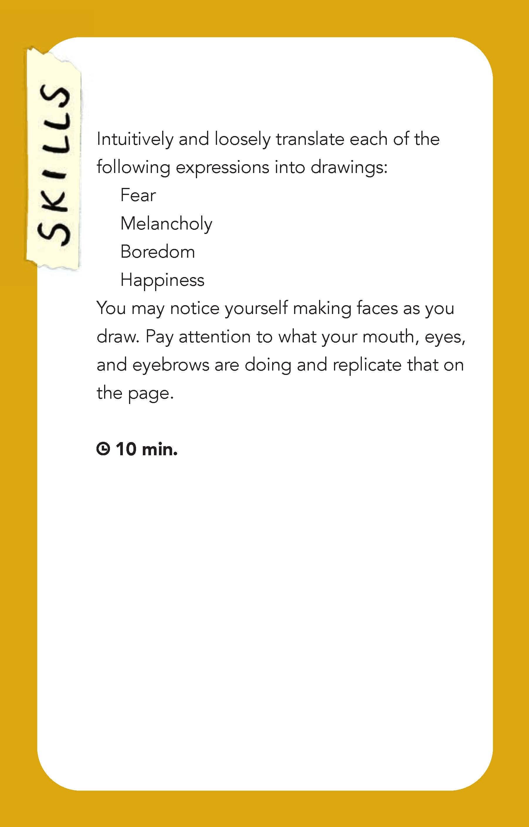 The Time to Draw Deck contains cards with 10-minute drawing prompts for illustrating different emotions.