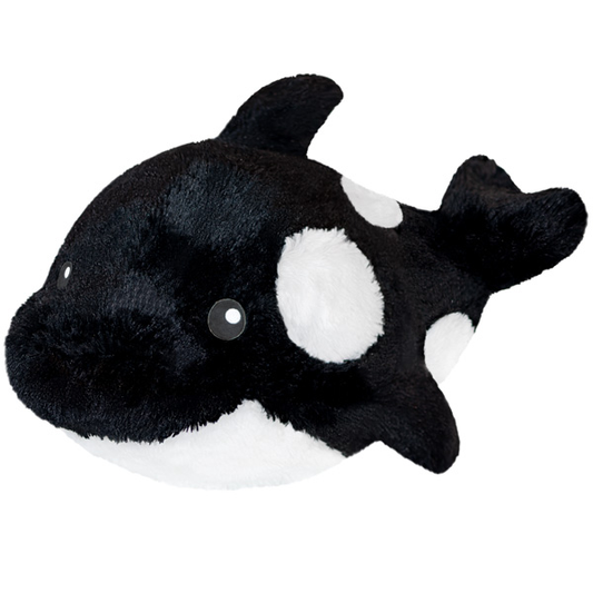 Orca II Squishable plush whale with round white spots and a smiling face.