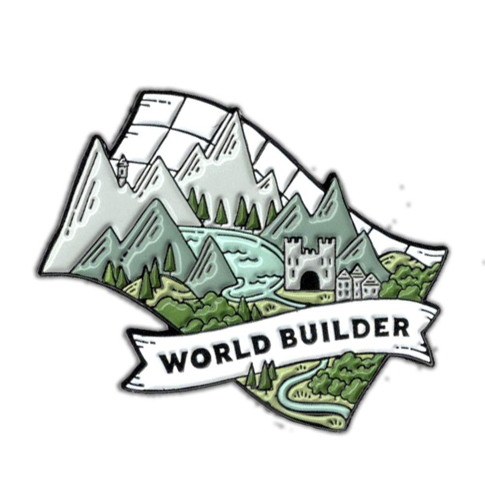 World Builder Enamel Pin, color variant. Suitable for writers, crafters, makers, and world builders.