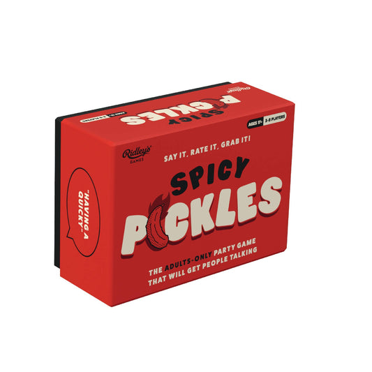 Spicy Pickles card game in red box for adult conversations.