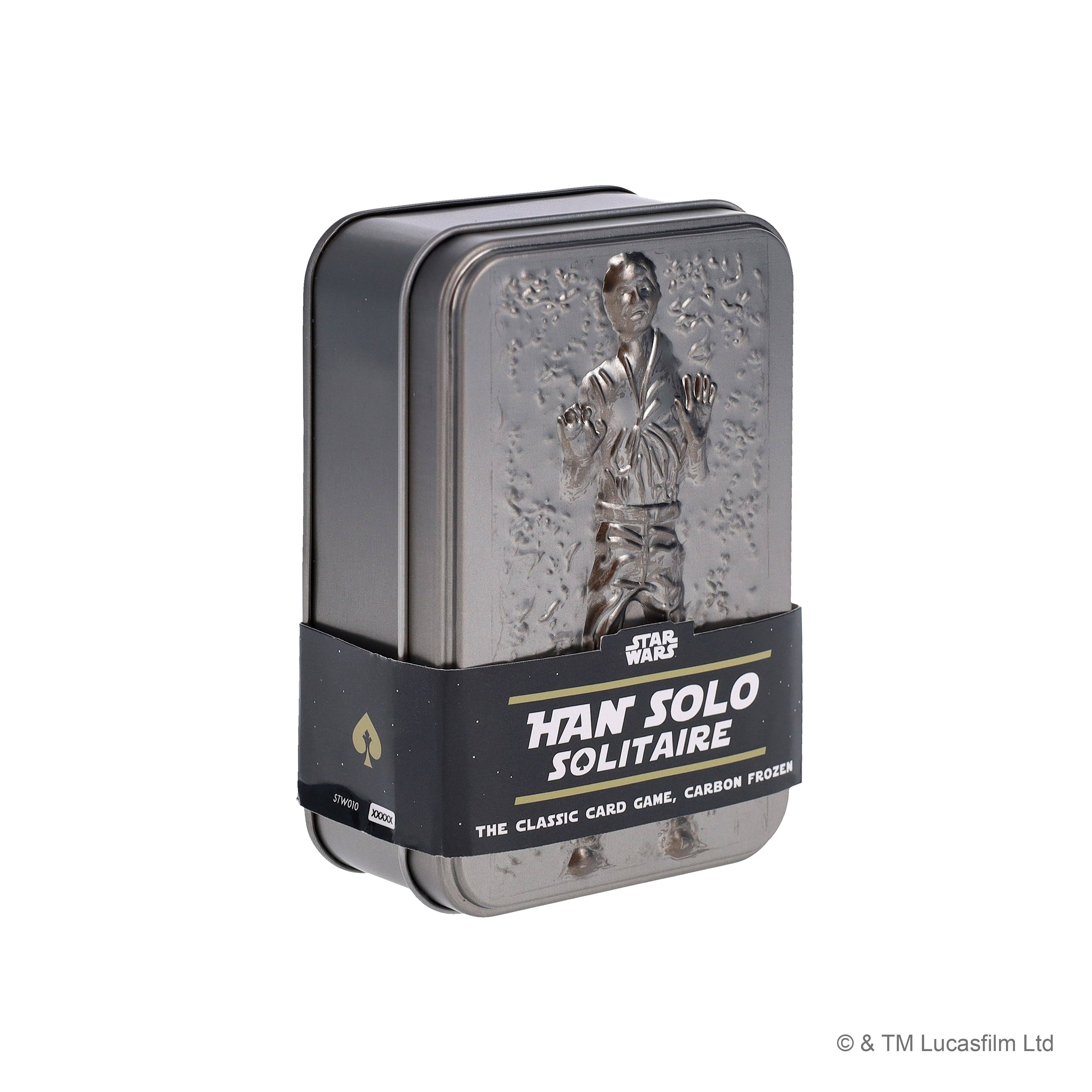 Star Wars Han Solo Solitaire Card Game in portable tin featuring Han Solo in carbonite artwork.