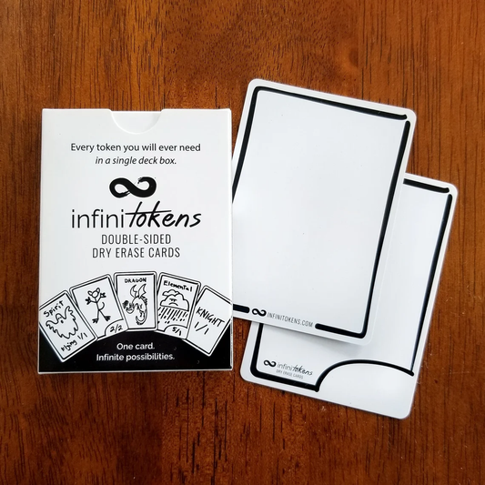 InfiniTokens Dry Erase Cards/Tokens box with two blank cards displayed.