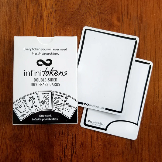 InfiniTokens Dry Erase Cards/Tokens with deck box for Magic: The Gathering; customizable, reusable TCG accessories.