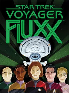 Star Trek: Voyager Fluxx card game cover showing the Voyager ship and five crew members.