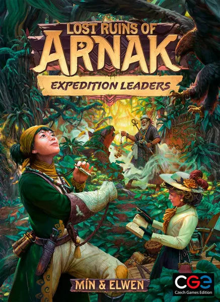 Lost Ruins of Arnak: Expedition Leaders board game with explorers and guide by jungle ruins.