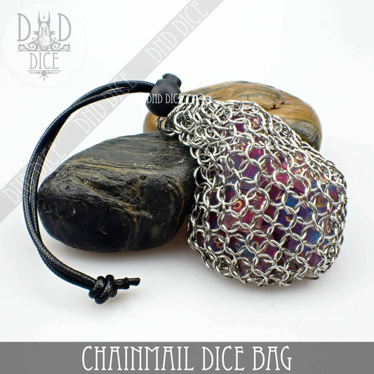 Chainmail Bag with red and blue dice; CHAINMAIL BAG text shown below.