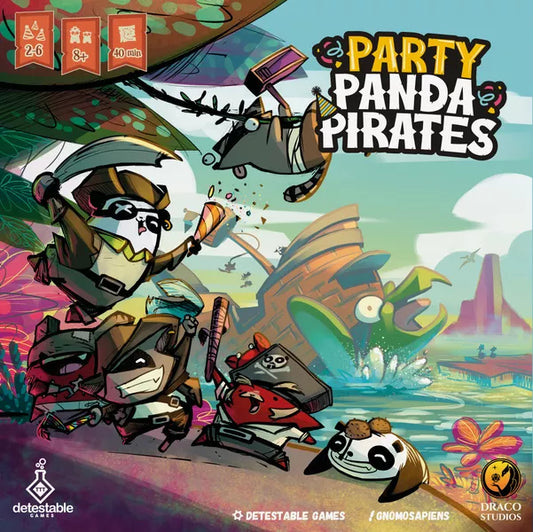 Party Panda Pirates Deluxe Edition product with cartoon panda pirates and tropical party theme on packaging.