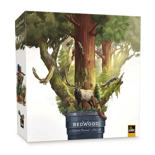 Redwood board game box showing wild animals and a redwood tree.