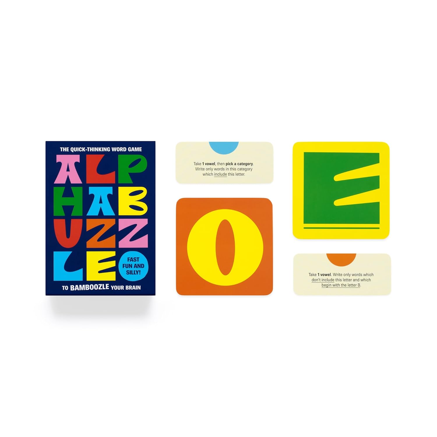 Alphabuzzle alphabet word game with colorful cards.