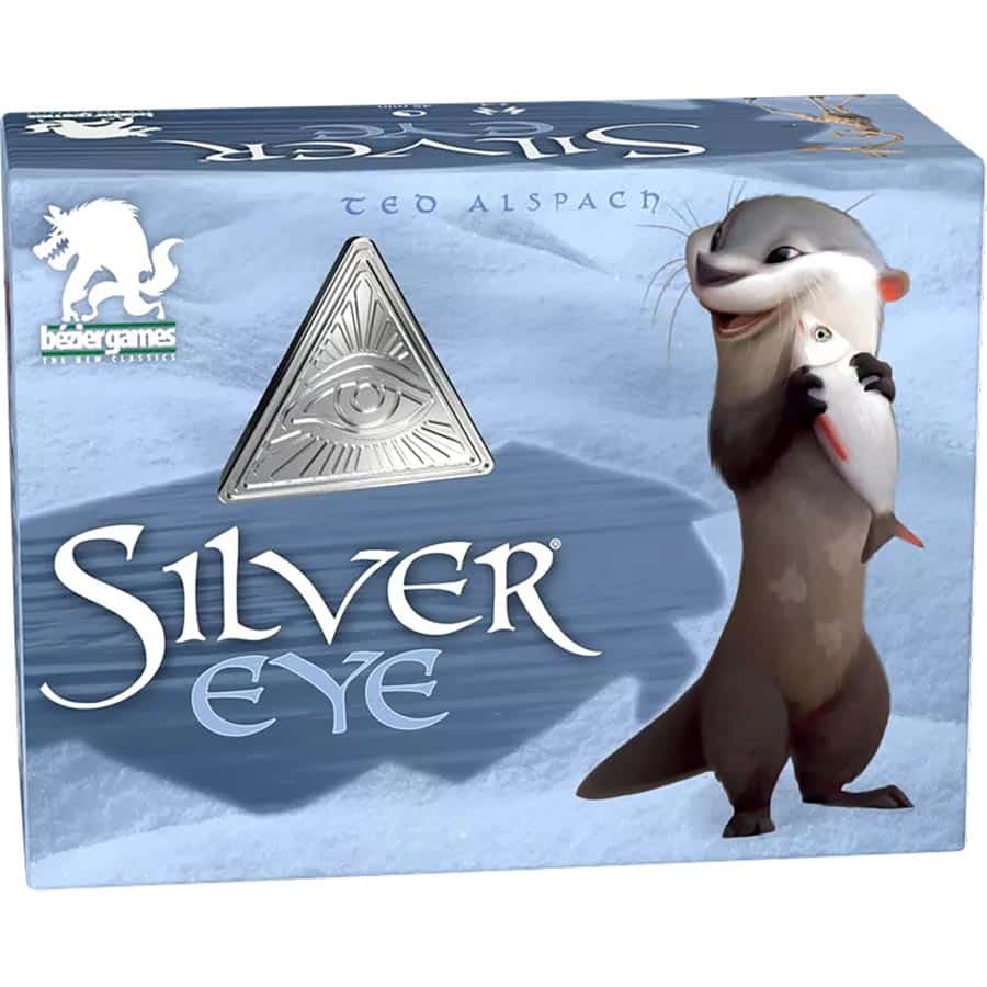 The Silver Eye game box with otter, fish, and metallic triangle with eye symbol on the packaging.