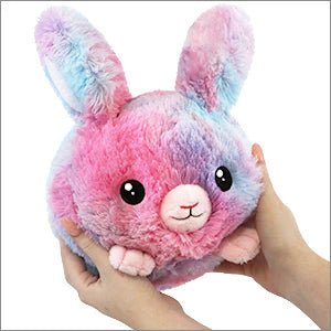 Mini Squishable Cotton Candy Bunny plush, 7 inches, with pastel tie-dye coloring.