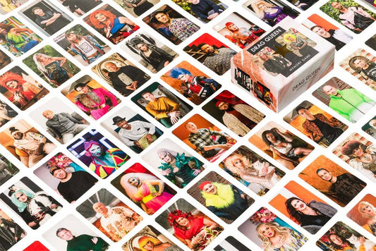 Drag Memory Game cards featuring Dutch Drag Queens with the game box visible in the corner.