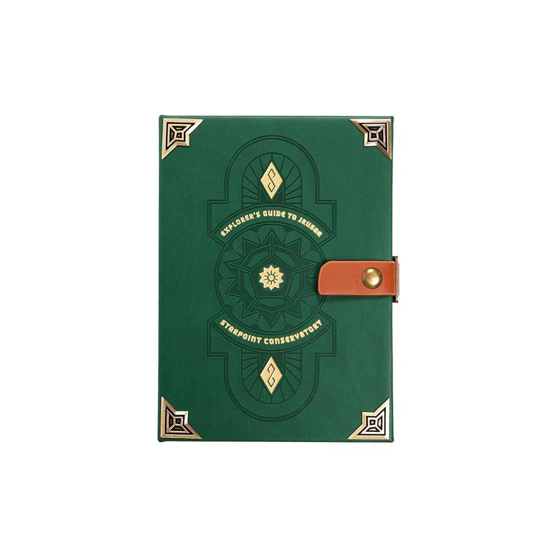 Critical Role Dice Tome Rolling Tray in green with gold and brown details, inspired by Explorer’s Guide to Jrusar.
