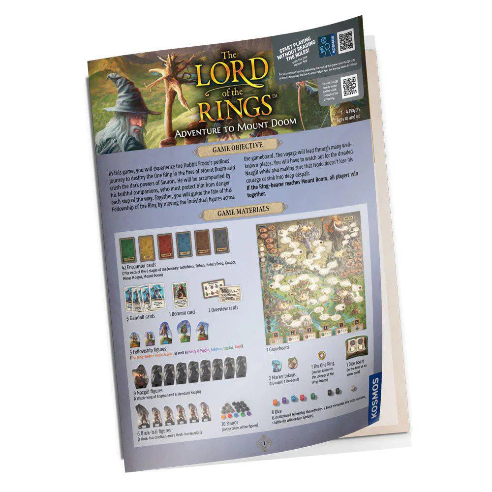 Lord of the Rings Adventure to Mount Doom instruction booklet with game board and adventure components.
