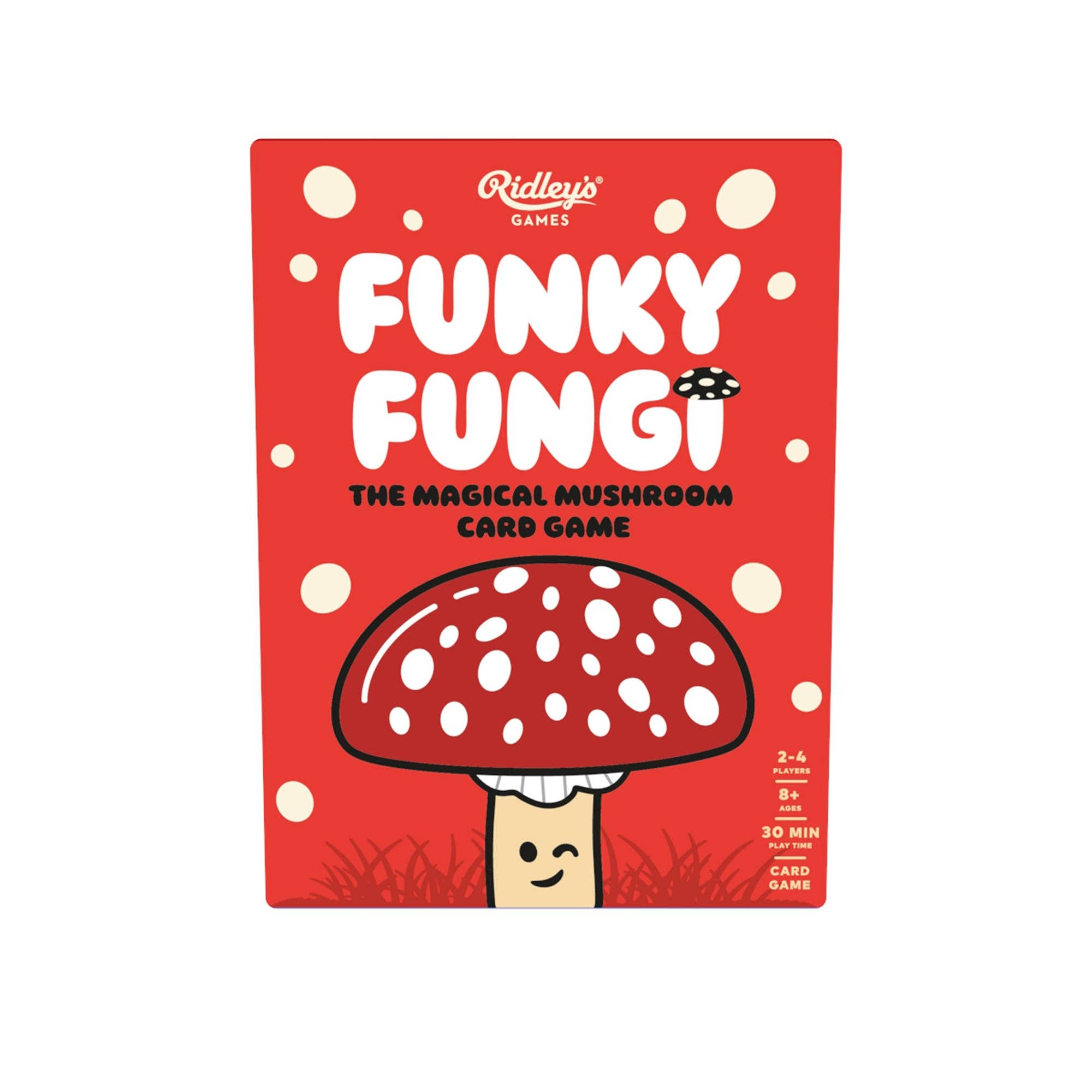 Funky Fungi v2 card game box with cartoon mushroom and bold title text.