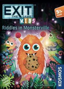 Exit: Kids: Riddles in Monsterville game cover with cartoon monsters holding a cookie.