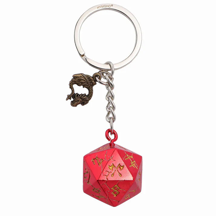 D20 Keychain with Dragon Charm in Barbarian Red.