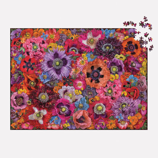 Bees in the Poppies 1000 Piece Puzzle with missing pieces in the top right and nearby.