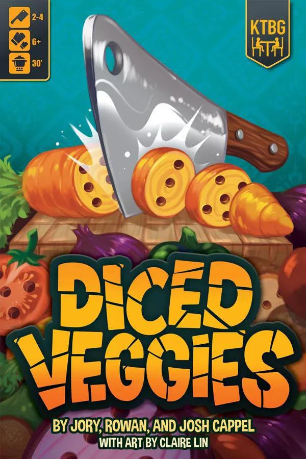 Diced Veggies board game box with a knife chopping carrots above the title.