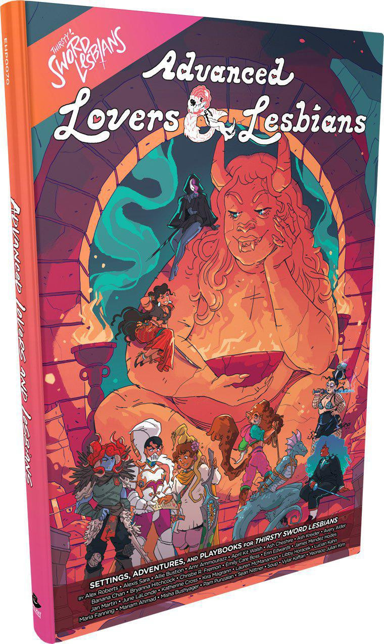 Advanced Lovers & Lesbians indie RPG cover featuring diverse fantasy characters and a red demon.