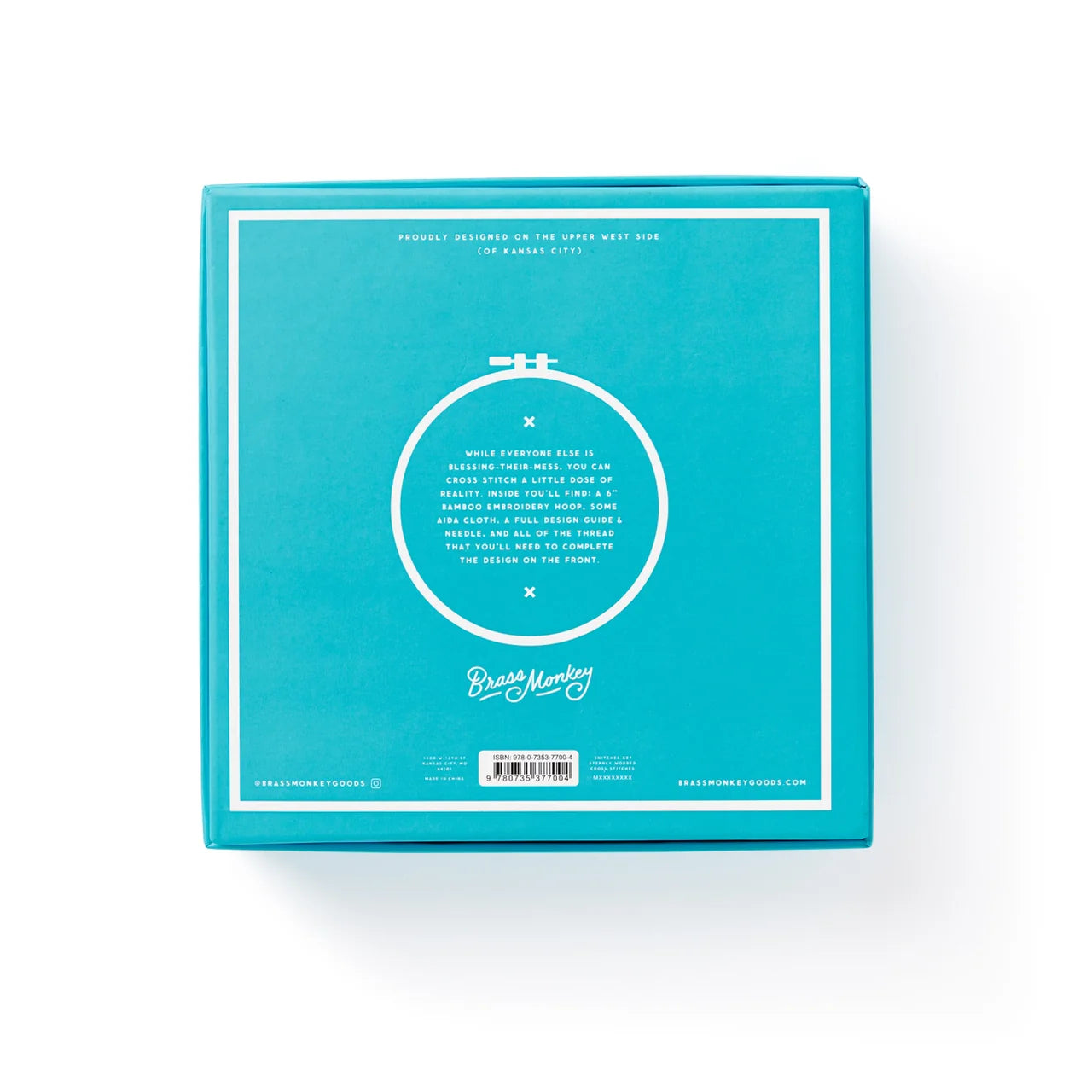 Live Laugh Loathe Cross Stitch Kit in a blue box with white text and branding information.