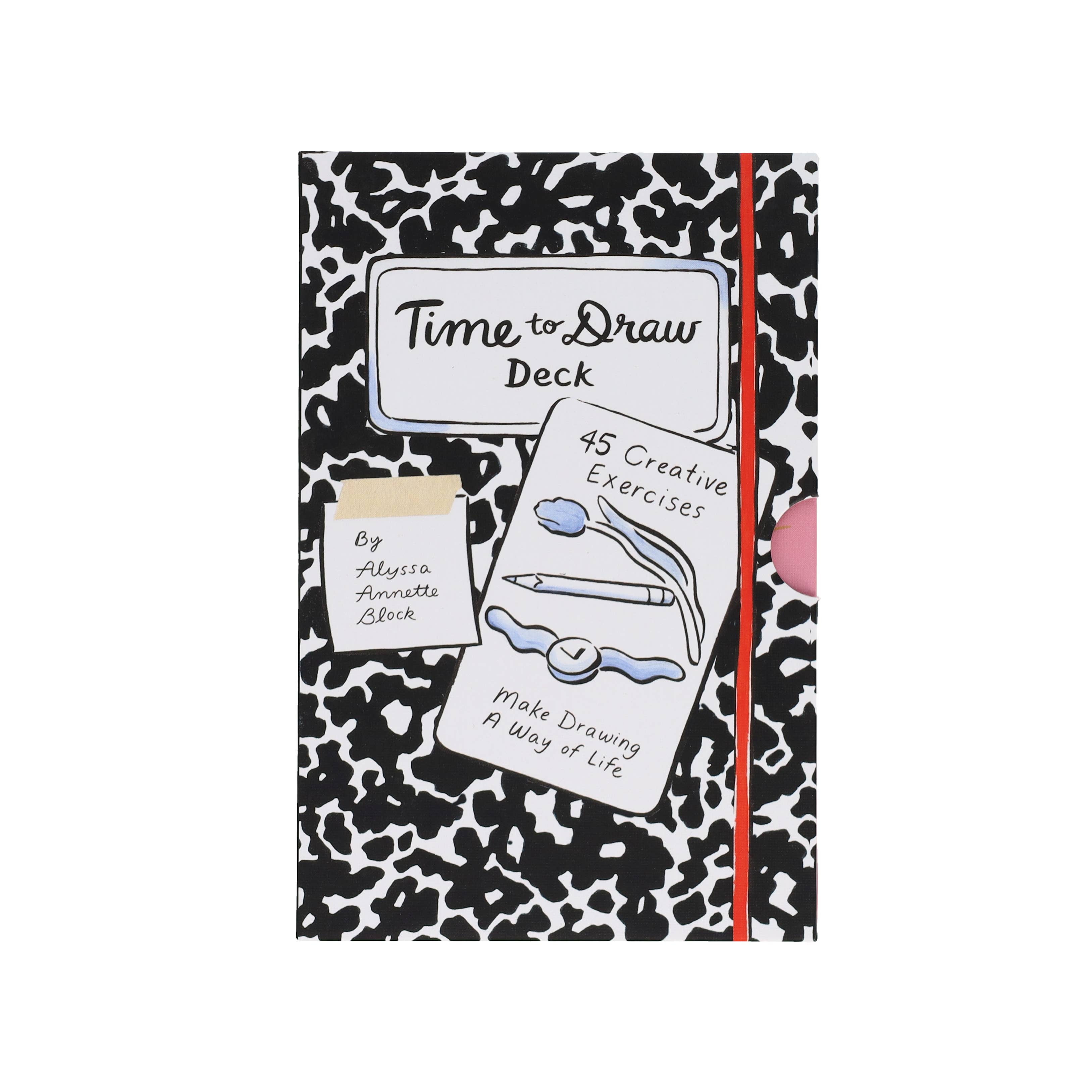 Time to Draw Deck, a set of creative drawing prompts, shown with a black-and-white cover.