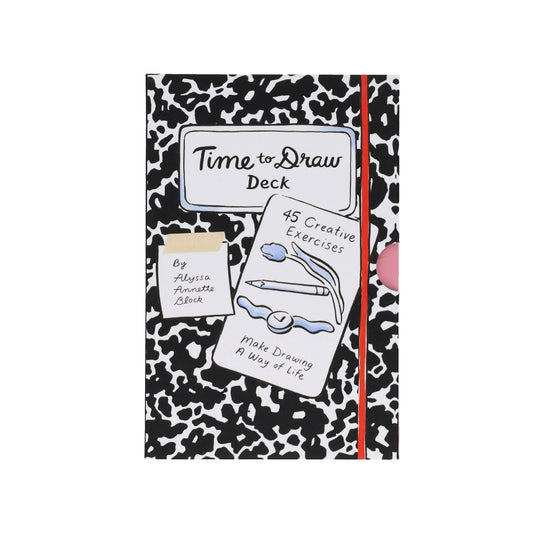 Time to Draw Deck, a set of creative drawing prompts, shown with a black-and-white cover.