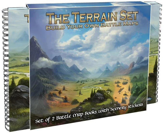 The Terrain Set spiral-bound map books for building customizable terrain with painted valleys, mountains, and clouds.
