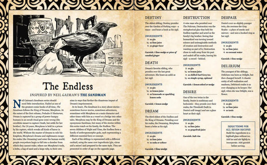 Cocktail recipe page from Drinking with Wizards, Warriors and Dragons, includes raven illustration and ornate borders.