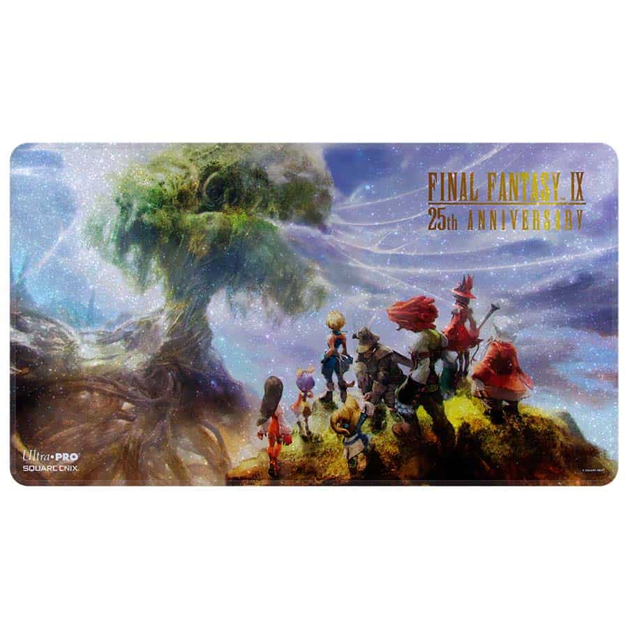 FINAL FANTASY IX 25th Anniversary Holofoil Playmat by Ultra PRO featuring heroes by a giant tree under a starry sky.