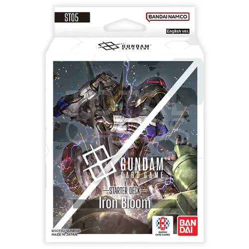 Starter Deck 05: Iron Bloom [ST05] packaging showing a Gundam robot with energy effects.