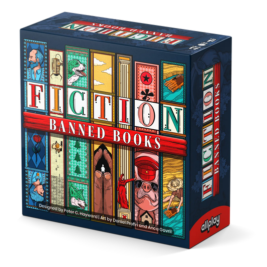 Fiction: Banned Books, a Wordle-style party game about banned books in an illustrated, colorful box.
