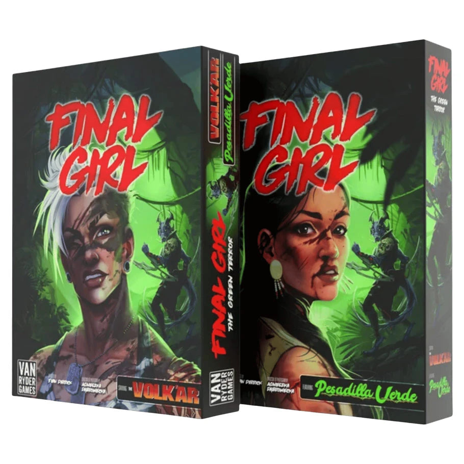 Two Final Girl: The Green Terror product boxes with neon green backgrounds and red titles.
