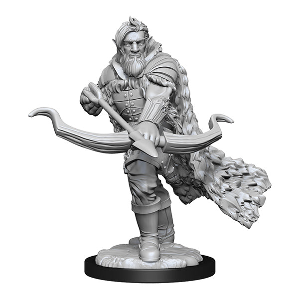 D&D Nolzurs Marvelous Minis Wave 14 unpainted Firbolg Ranger Male, bearded, armored, with crossbow on round base.