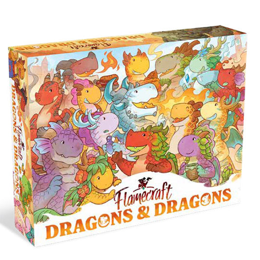 Flamecraft: Dragons & Dragons Expansion box featuring hybrid dragons on the cover.