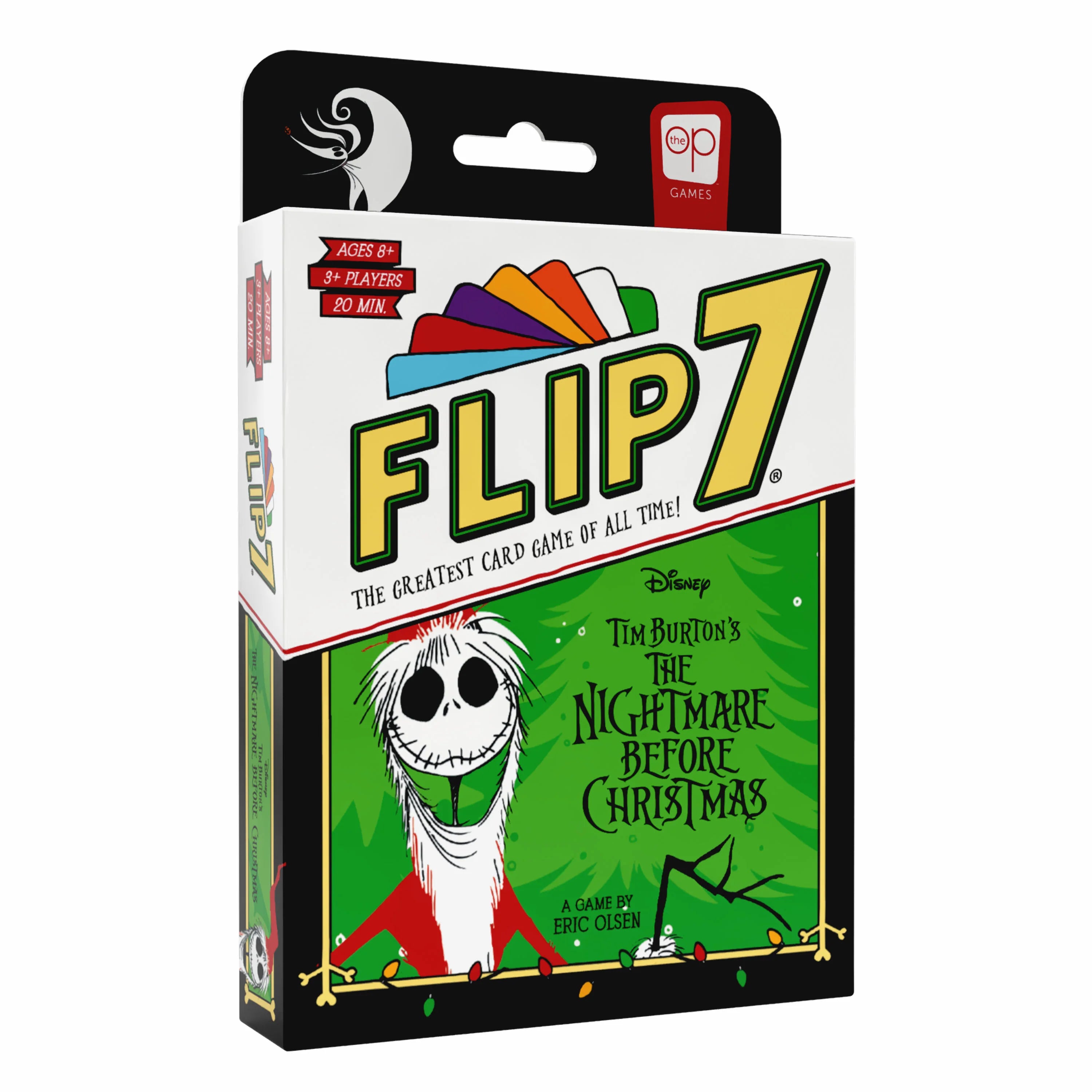 Flip 7: Nightmare Before Christmas card game box, Jack Skellington cover, ages 8+, for 2-7 players.