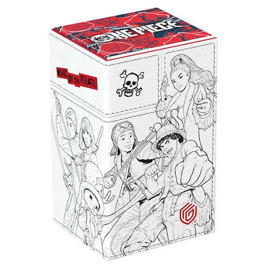 FlipnTray 80+ Xenoskin Deck Case, Netflix One Piece Sketch edition, red accents, for TCG card storage.