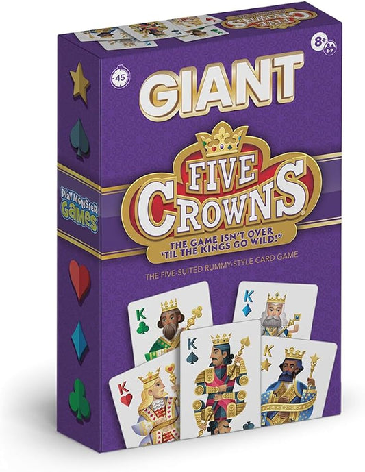 Purple box of Giant Five Crowns card game with five suits.